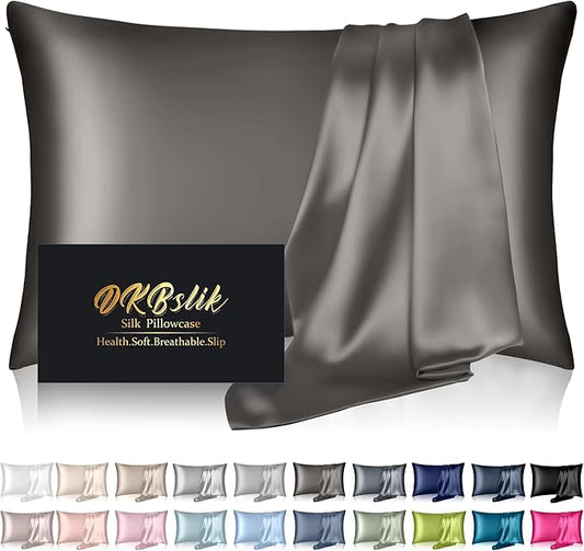 Silk Pillowcase for Hair and Skin, Mulberry Silk Pillow Cases Queen Size, Anti Acne Cooling Beauty Sleep Both Sides Natural Silk Satin Pillowcases with Hidden Zipper, Gifts for Women Men, Dark Gray