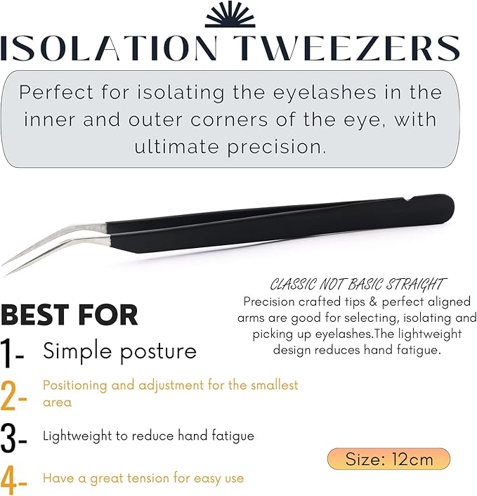 My Lash Tools New Isolation Lash Tweezers Eyelash Extensions Best for Individual Isolation & Classic Lashes Japanese Stainless Steel Lightweight Precision Lashing Twisers (Matte-Black)