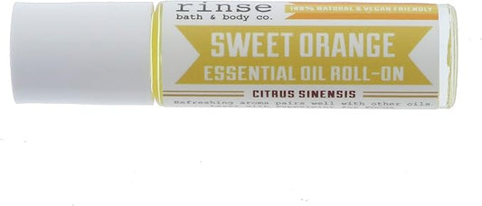Rinse Bath & Body Sweet Orange Essential Oil Roll-On – Uplifting Citrus Aromatherapy for Bright, Energizing Support | Squalane Oil Blend | Natural | Non-GMO | Travel Size | .35 oz