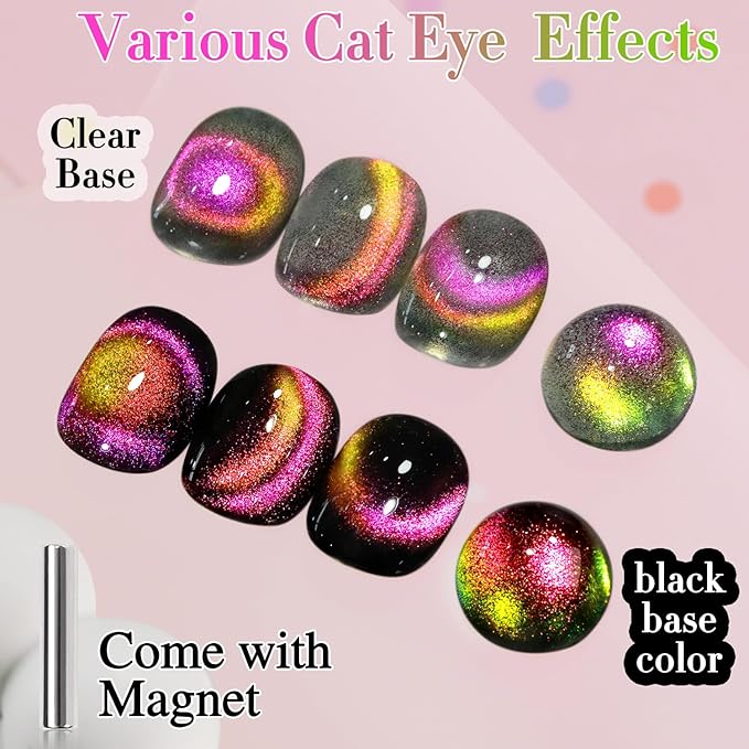 Double Rhythm Cat Eye Gel Polish with Magnet 15ML Holographic Glitter Shimmer Translucent Sheer Color Glass Magnetic Gel Polish Salon DIY at Home (Orange Pink-MC1051)