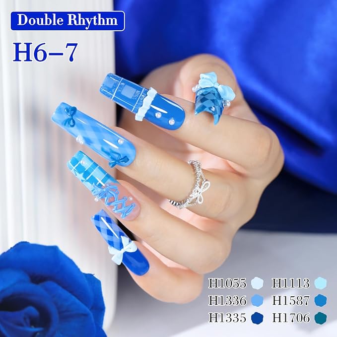 Double Rhythm 6 Pcs Hema Free Gel Polish Set 0.50 OZ Same Color Same Bottle Soak Off Neutral Natural Milky Gel Polish Kit Nail Art Manicure Salon DIY at Home (Pastel Blue Navy-H6-7)