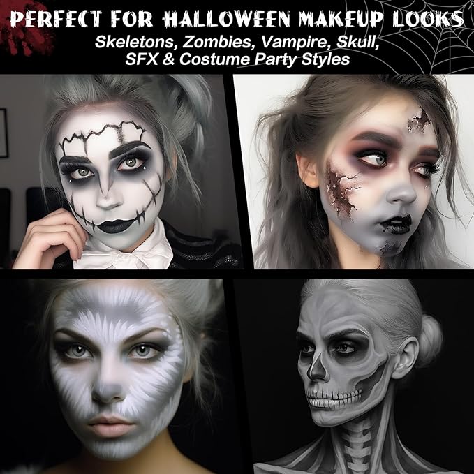 BOBISUKA Grey Face & Body Paint Stick Water-Based Washable Face Paint Makeup Stick for Halloween Skeleton, Skull, Zombie, Vampire, Cosplay, SFX, Sports Eye Black & Costume Party