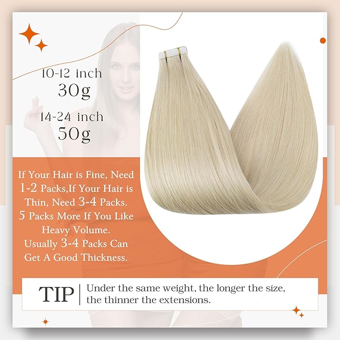 Full Shine Blonde Tape in Hair Extensions 18 Inch PU Tape in Extensions Color 613 Blonde Remy Human Hair Extension 50 Gram Real Human Hair Invisible Hair 20 Pieces Seamless Tapes for Women Straight