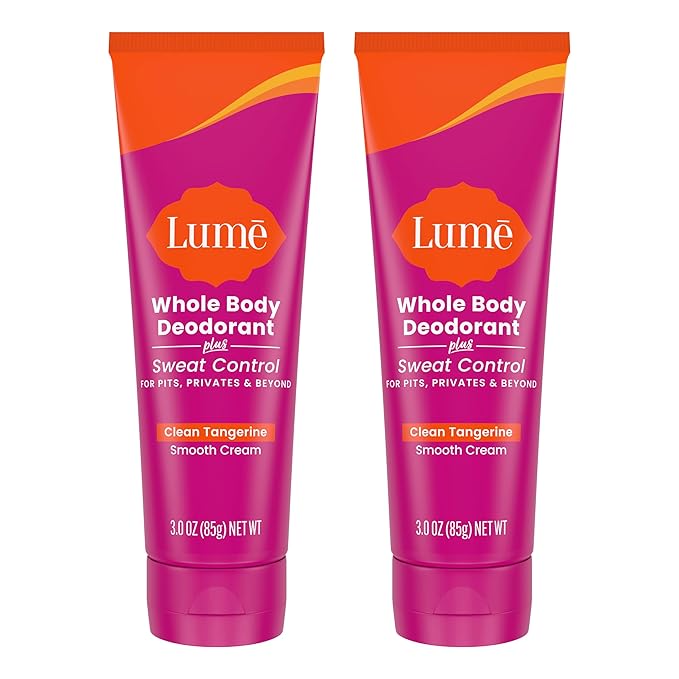 Lume Whole Body Deodorant Plus Sweat Control - Smooth Cream Tube - 72 Hour Odor And Sweat Control - Baking Soda Free, Skin Loving - 3.0 ounce (Pack of 2) (Clean Tangerine)