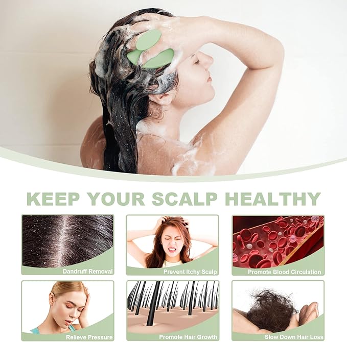 Silicone Scalp Massager Shampoo Brush, Scalp Scrubber for Hair Growth (Grass Green)