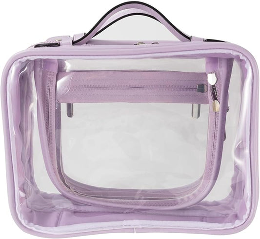 SANHECUN traveling toiletry bag large clear cosmetics case makeup bag Dimensions | LxWxH:10” x 4.5” x 7.5” (Purple, Medium)
