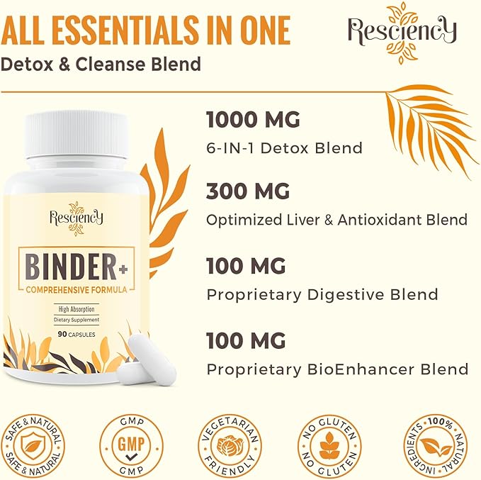 Detox Binder Supplement – Activated Charcoal, Zeolite, Bentonite Clay, Milk Thistle, Proprietary Blends - Liver & Gut, Max Absorption, 270 Vegan Capsules