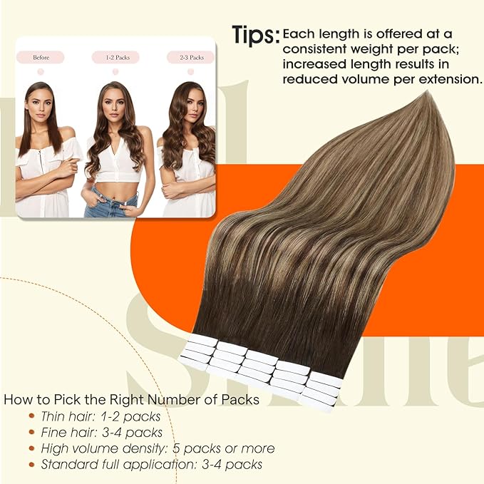 Full Shine Tape in Hair Extensions Human Hair Color 2 Dark Brown Ombre 3 Brown Highlighted 27 Blonde 12Inch Remy Seamless Skin Weft Invisible Tape Extension Human Hair 30G Add Volume 20Pcs Natural