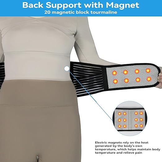 Back Support with Magnet, Tourmaline Magnetic Back Braces for Lower Back Pain Relief, Self Heating & Soothing Waist Band, Lumbar Support Belt for Herniated Disc/Sciatica (Large)