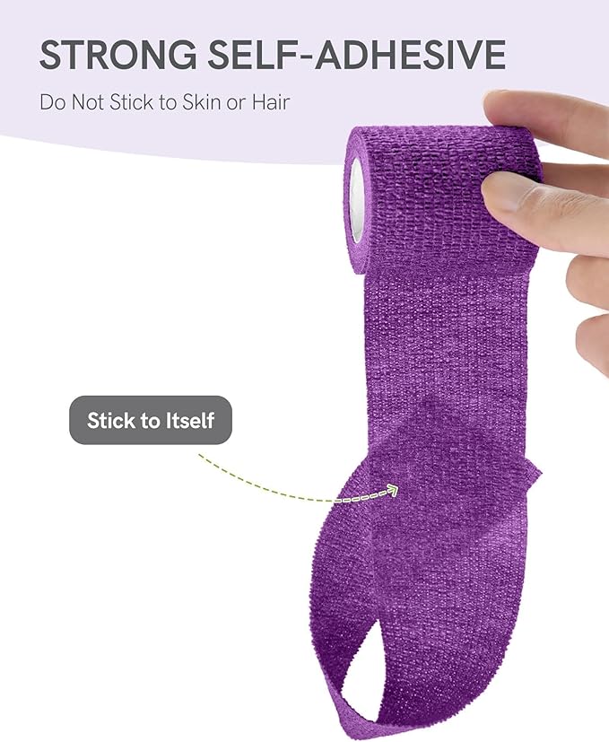 FriCARE Self Adhesive Bandage Wrap, Medical Tape in First Aid Kit, Cohesive Bandages for Wounds Sport Vet, 2 Inches X 5 Yards 6 Rolls, Purple