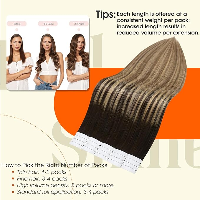 Full Shine Human Hair Tape in Extensions Color 2 Dark Brown Ombre 8 Ash Brown And 27 Blonde Remy Tape in Hair Extensions Human Hair 18Inch Straight Seamless Skin Weft 50Gram 20Pcs for Wedding