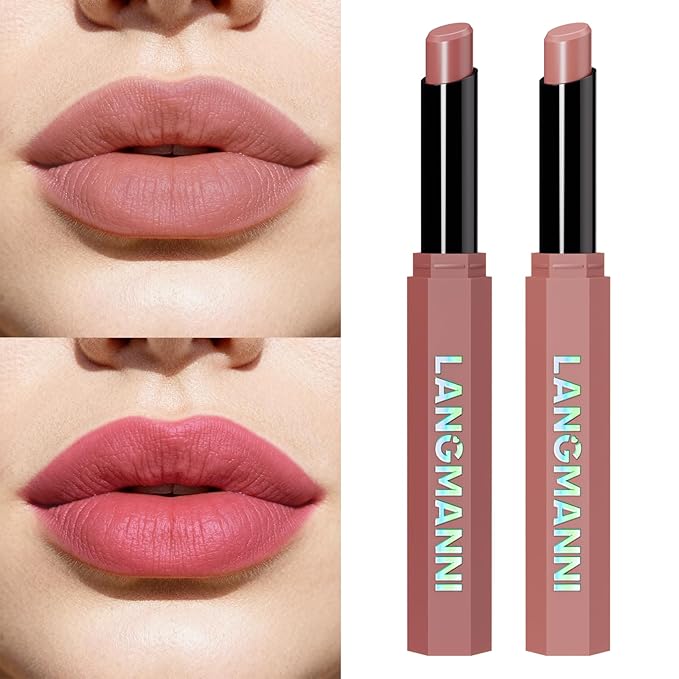Jolilab 2Pcs Velvet Matte Lipstick Nude Matte Soft Dark Color Stick High Pigmented Long-Lasting Waterproof Lip Stick Lip Balm Beauty Cosmetics Gift for Women(#01+02)