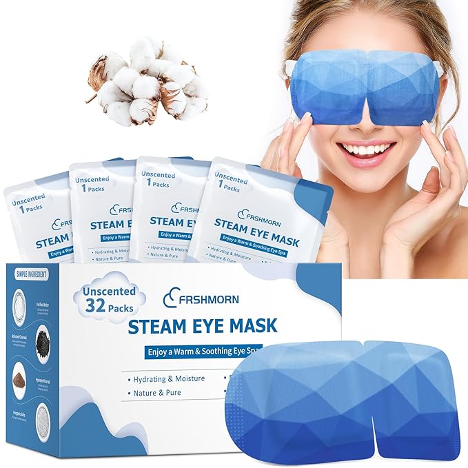 32Packs Steam Eye Mask, Heated Eye Mask for Sleeping, Warm Compress for Eyes, Self Heating Disposal Steam Mask for Home Sleep, Office, Spa, Travel Essentials Valentine's Day Gift (Unscented)
