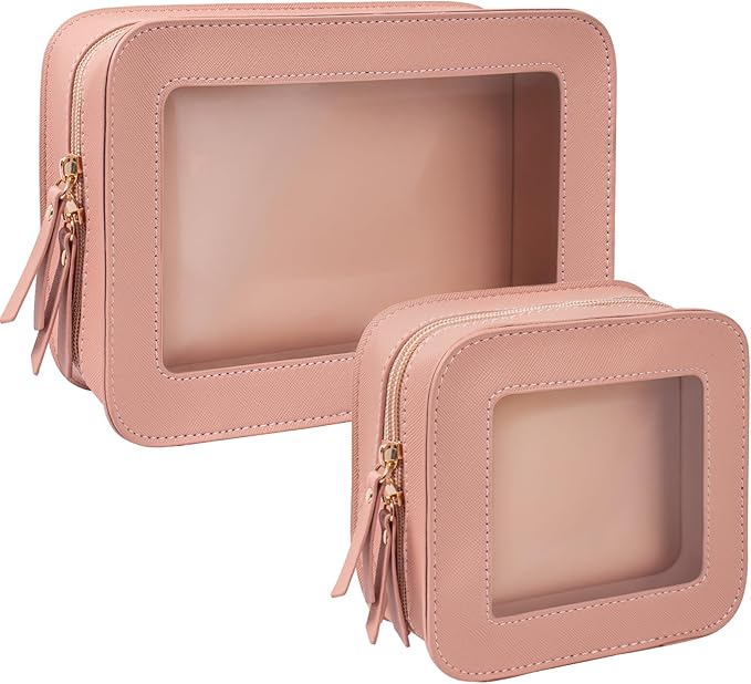 LETGO Clear Makeup Bag Set for Women Portable Clear Makeup Bag Cute Waterproof Travel Cosmetic Bag for Pink Car Accessories for Girls (Pink, Standard + Mini)