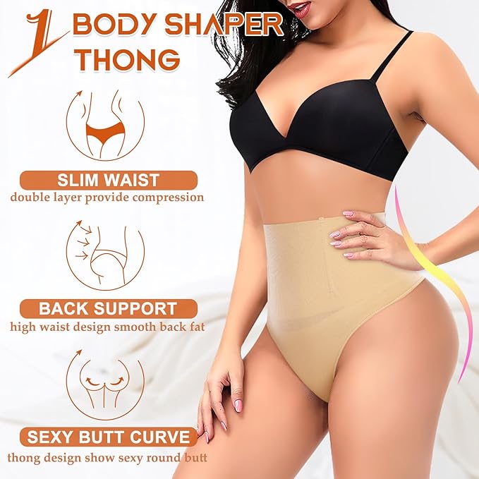 Werena Tummy Control Thong Shapewear for Women High Waist Shaping Underwear Seamless Body Shaper Panties Girdle