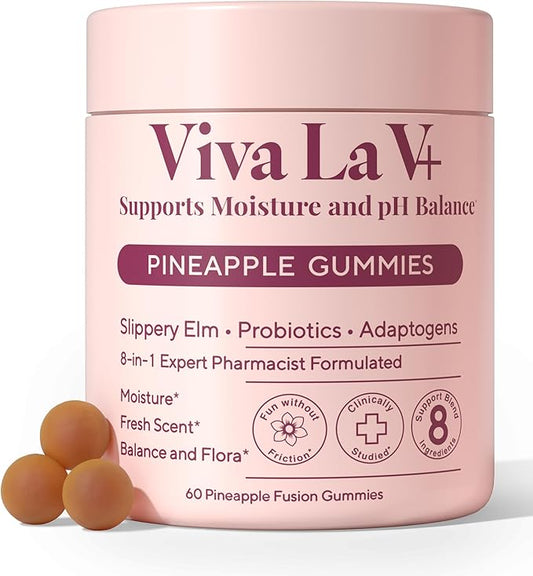 8-in-1 Slippery Elm Vaginal Probiotic Gummies for Women - Intimate Moisture, Balanced pH, Healthy Odor, Yeast Balance & Flora Support + Vitamin C - Tasty Pineapple (60 Count)