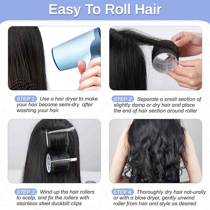 Selizo Hair Roller 28 Pcs Set, Includes 16Pcs Self-Grip Hair Rollers in 4 Sizes and 12Pcs Hair Clips for Long Medium Short Hair Volume