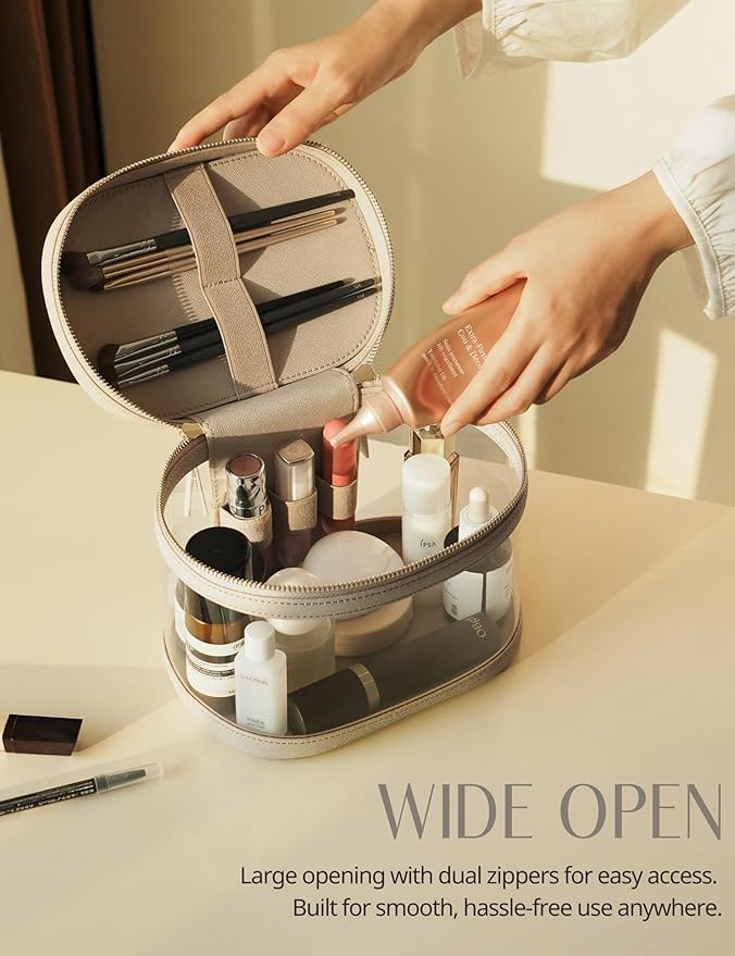 Popvibe Clear Makeup Bag Travel Cosmetic Case Transparent Toiletry Bag with Zipper, Portable Make Up Organizer Traveling Compact Car Bag for Essentials