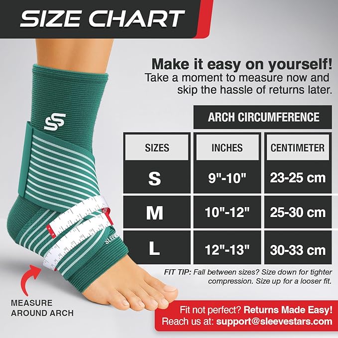 Sleeve Stars Ankle Brace for Women & Men, Ankle Wrap for Sprain, Compression Sleeve for Plantar Fasciitis Relief, Easy Customizable Support: w/ Removable Strap (Pair/M:10"-12"/Turquoise)