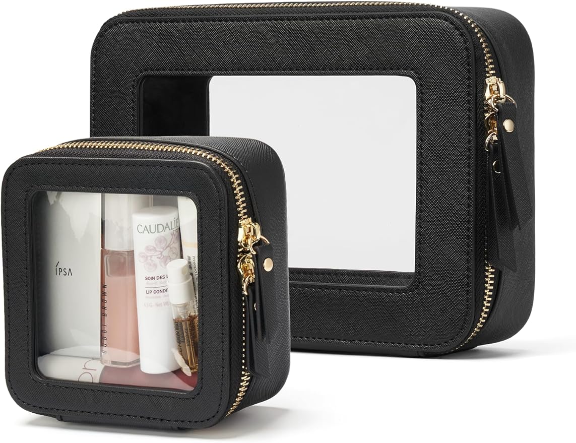 Popvibe Clear Makeup Bag Travel Cosmetic Case Transparent Toiletry Bag with Zipper, Portable Make Up Organizer Traveling Compact Car Bag for Essentials