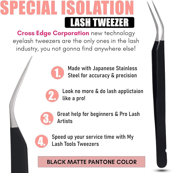 My Lash Tools New Isolation Lash Tweezers Eyelash Extensions Best for Individual Isolation & Classic Lashes Japanese Stainless Steel Lightweight Precision Lashing Twisers (Matte-Black)
