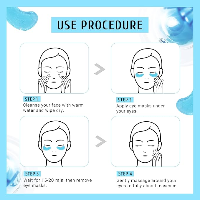 PEAUAMIE Under Eye Patchs Hyaluronic Acid Eye Mask for Dark Circles and Puffiness Wrinkle Eye Bags 30 Pairs