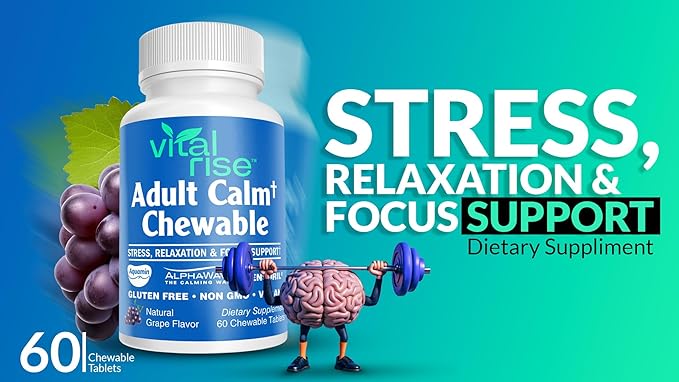 Adult Calm Magnesium Chewables – Magnesium, Ashwagandha & L-Theanine Supplement for Stress, Mood & Relaxation, High Absorption, Non-GMO, Grape Flavor (60 Chewables)