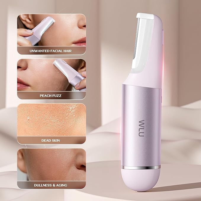 WLU Dermaplane Razor for Women Face with 10 Replaceable Blades, Dermaplaning Tool for Face to Remove Facial Hair & Peach Fuzz, Sonic Dermaplaning Tool for Women, Dermaplane Razor(Purple)