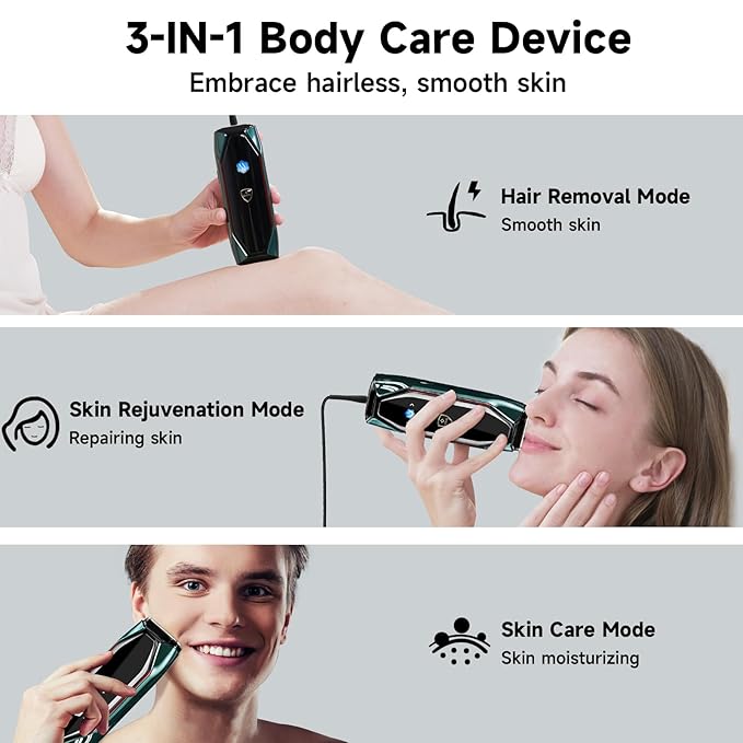 JOVS Laser Hair Removal, 37°F Painless Hair Removal Device with Sapphire Ice-Cooling, 3 in 1 Hair Removal & Skin Rejuvenation for Women and Men, 8 Modes Skin Care for Whole Body, Touch Screen