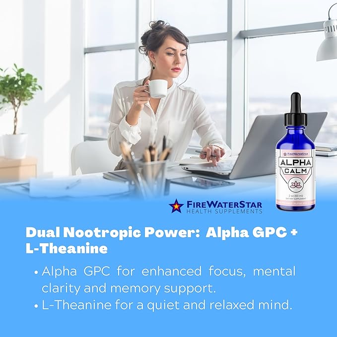 FWS Alpha Calm Liquid Drops - L Theanine, Alpha GPC - Cool Calm Vibes with no Jitters - Supports Calm Mood, Focus, Memory, Stress Relief, Productivity - Organic, non-GMO - 30 Servings