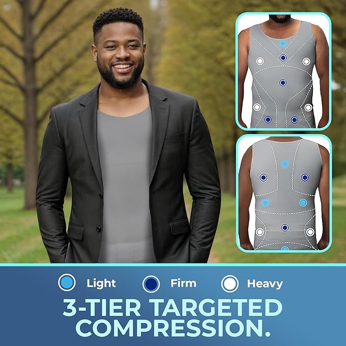 QORE LOGIQ Gynecomastia Compression Shirts for Men - Sleeveless Slimming Undershirts Tummy Control and Body Shaper Tank Top