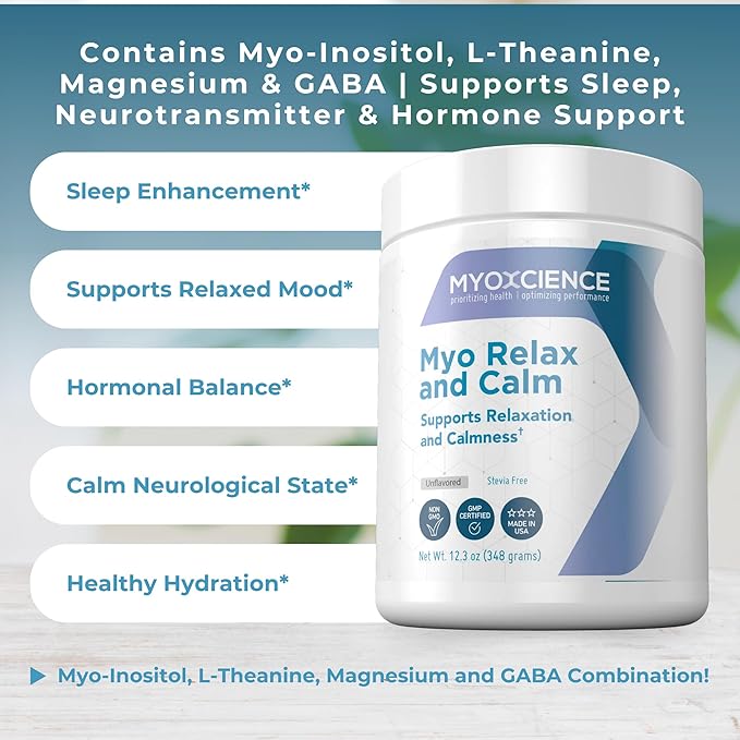 MYOXCIENCE Myo Relax & Calm | Myo-Inositol, L-Theanine, Taurine, Magnesium & GABA | Supports Sleep, Neurotransmitter & Hormone Support (Unflavored) (60 Servings)