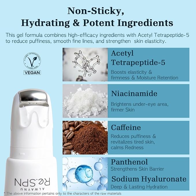 Re.SPN Peptide Firming Roller Eye Serum – For Puffy Eyes, Wrinkles & Dark Circles, Cooling Gua Sha Metal Applicator with Niacinamide, Vegan K-Beauty (0.67 fl oz)