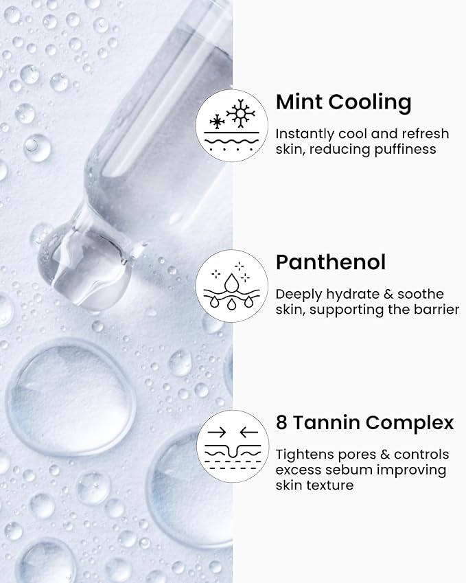 Ice Roll Serum for Face, Puffy Eyes, Under Eye Bags - Panthenol & Tannin for Hydrating, Pore Minimizing, Ice Roller for Puffiness, Redness, Dark Circles - Korean Skin Care & Gua Sha, 1.69 Fl Oz