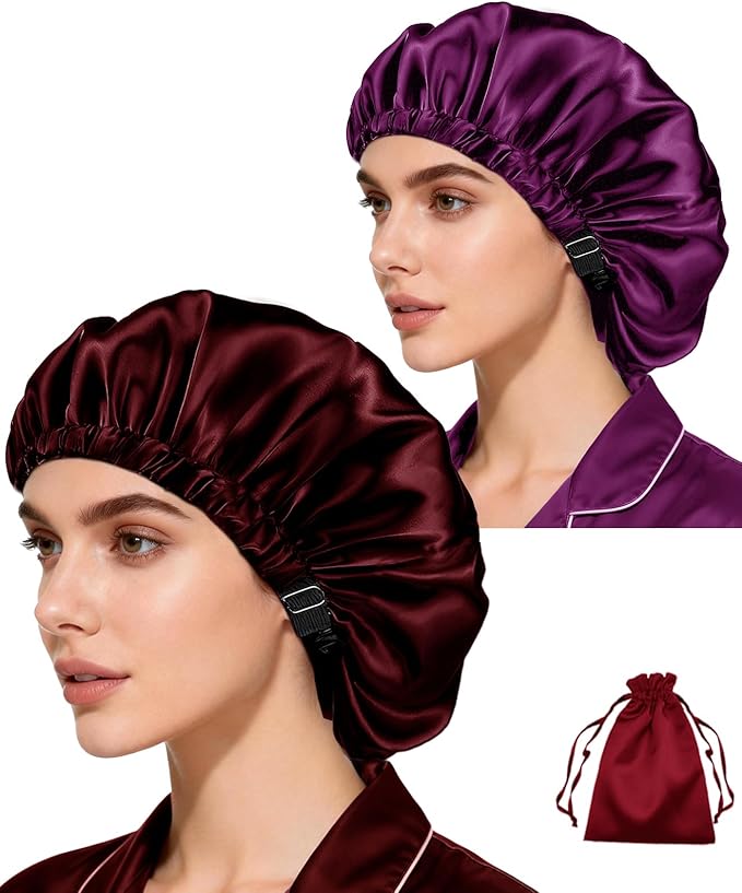 3Pcs Hair Bonnets For Sleeping Satin Bonnet For Women Silk Bonnets Womens Curly Hair Sleep Caps Silky Night Cap