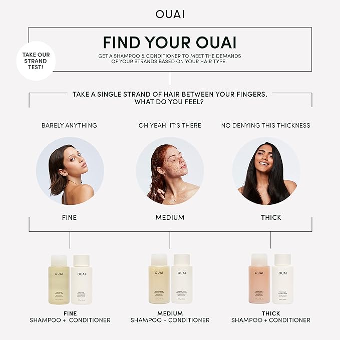 OUAI Fine Hair Shampoo, Conditioner, and Treatment Masque Set - Volumizing, Strengthening, Repairing - 3 Count (10oz Shampoo, 10oz Conditioner, 8oz Masque)