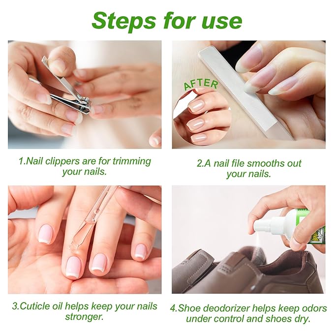 AMSKY Nail Care Kit - 2 Oz Nourishing Cuticle Oil | 3.5 Oz shoe deodorizer sprays | Powerful Natural Formula.Multi-Action Care, Nail repair, strengthener & smelly feet.With Clipper, File, Oil Brush