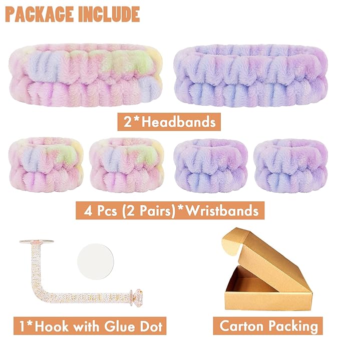 Face Wash Headband and Microfiber Wristband Set - Wrist Towels with Holder for Washing, Absorbent Spa Scrunchies