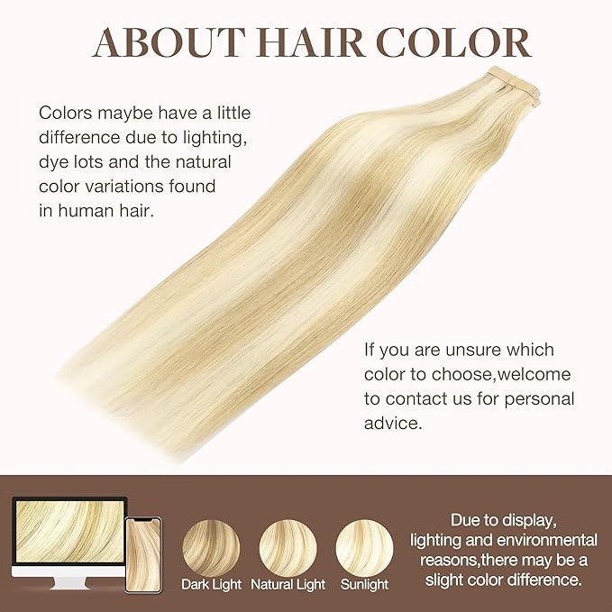 GOO GOO Tape in Hair Extensions Human Hair, 18D/22F Dirty Blonde Highlights, 20inch 50g 20pcs, Skin Weft Seamless Invisible, Silky Straight with Thick Ends, Remy Human Hair