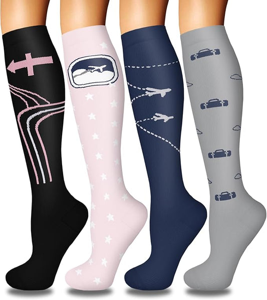 Iseasoo 4 Pairs Compression Socks for Women Circulation-Best Support for Nurses,Running,Athletic,Travel