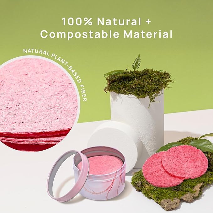 AOA Studio 50-Count Compressed Facial Sponges 100% Natural Cosmetic Spa Sponges for Facial Cleansing, Exfoliating Mask, Remove for Makeup, Dead Skin, and Dirt (50 counts, Pink)