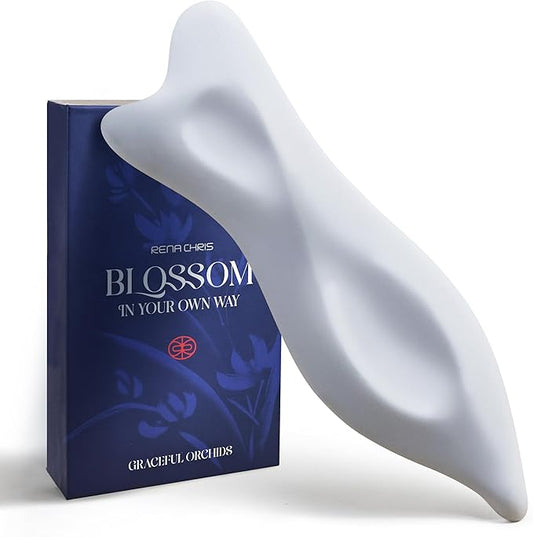 Rena Chris 3D Ceramic Gua Sha Facial Tools - Acupressure & Guasha for Face Massage, Jawline Sculpting, Puffiness Reduction, Skin Care Tool (White)