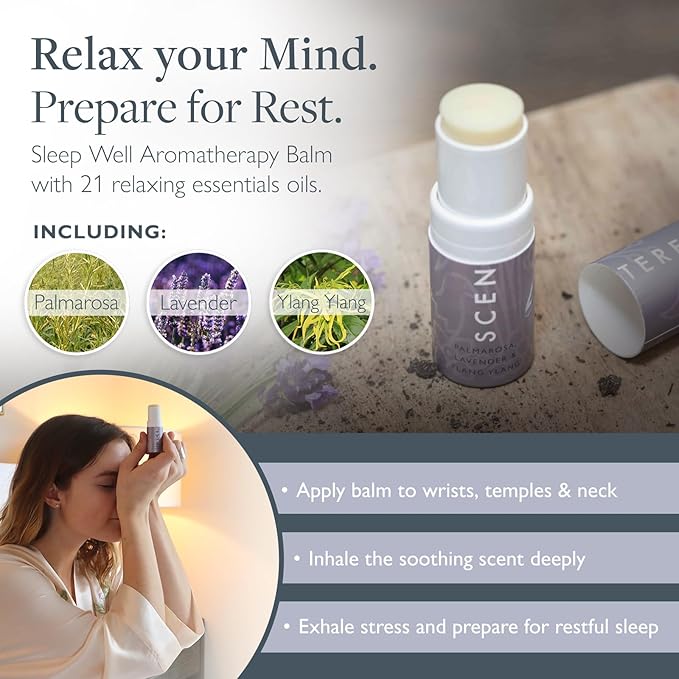 Scentered x SOMO Premium Blackout Sleeping Mask & Sleep Well Aromatherapy Balm Gift Set - Acupressure Eye Mask & Lavender Essential Oil for Deeper Recovery - Fall Asleep Faster & Stay Asleep Longer