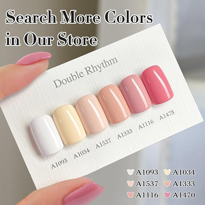 Double Rhythm 0.50 OZ Gel Polish Hema Free Same Color Same Bottle Golden Round Translucent Neutral Natural Milky 15 ML Jelly UV Polish Art DIY at Home (Pink Rose-C1473)