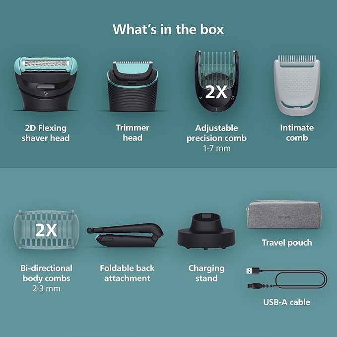 Philips Norelco Body Groomer 7000 Series, Waterproof Men's Full Body Groomer with Travel Case, Triple Protect Shave System & Body Hair Trimmer with Contour-Following 2D Flexing Head, BG7490/50