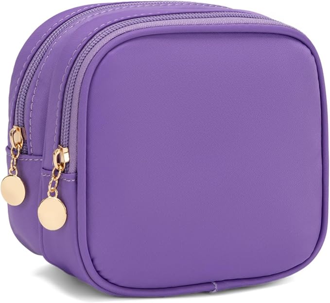 Small Makeup Pouch, Double Zipper Cosmetic Bag, Travel Makeup Bag, Cute Makeup Bag for Purse, Mini Toiletry Bag (Purple)