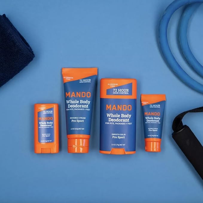 Mando Whole Body Deodorant - Mini Travel Size Invisible Cream Tube - 72 Hour Odor Control - Aluminum and Baking Soda Free, Skin Safe - .5 oz (Pack of 2) (Pro Sport)