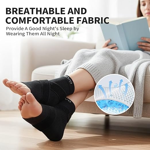 CAMBIVO 1 Pair Ankle Braces for Men and Women, Ankle Compression Socks for Foot Pain, Daily Wear, Fitness, Working, Achilles Tendonitis Relief Ankle Sleeve (Black with Strap, Small)