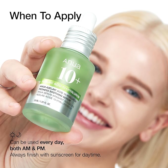 Anua Azelaic Acid 10 Hyaluron Redness Soothing Serum, Facial Serum for Troubled & Sensitive Skin, Breakouts, Hyaluronic Acid, Niacinamide, Spot Care, Natural Color, Korean Skincare (30ml/ 1.01 fl oz.)