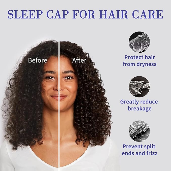 Fittia Satin Hair Bonnet for Sleeping, Silky No Frizzy for Curls Care, Adjustable Strap for Non-Slip, Dreadlocks Cap for Women&Men Dark Blue